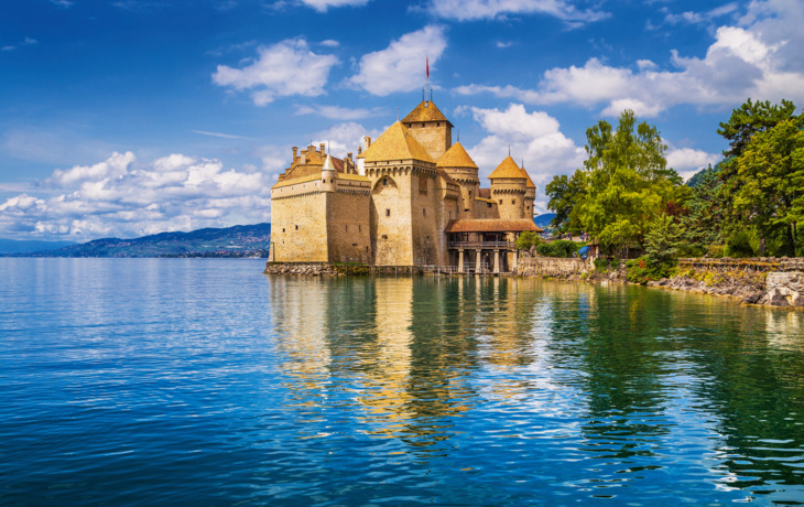 Der weltbekannte Chateau de Chillon am Genfer See,Schweiz
