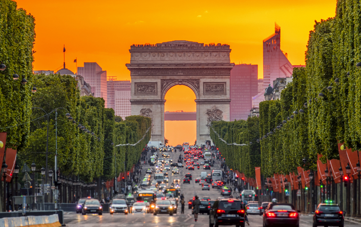 Champs Elysees und Arc de Triomphe