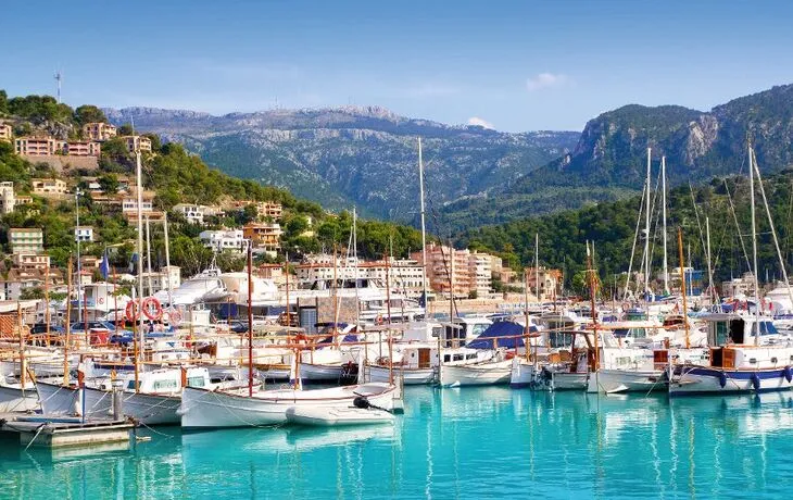 Port de Soller view with tramontana mountain in Mallorca